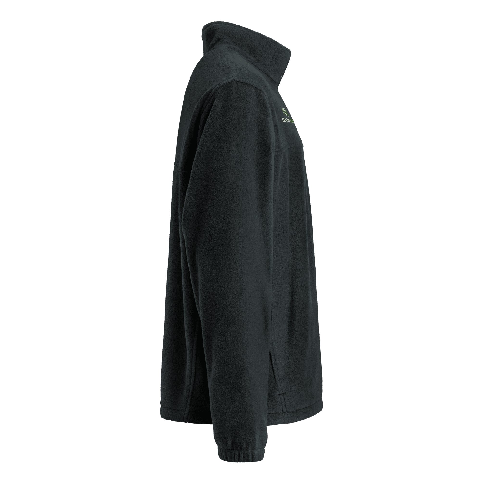 Right-side view of the black Columbia Fleece Jacket with Trade Echo chest embroidery