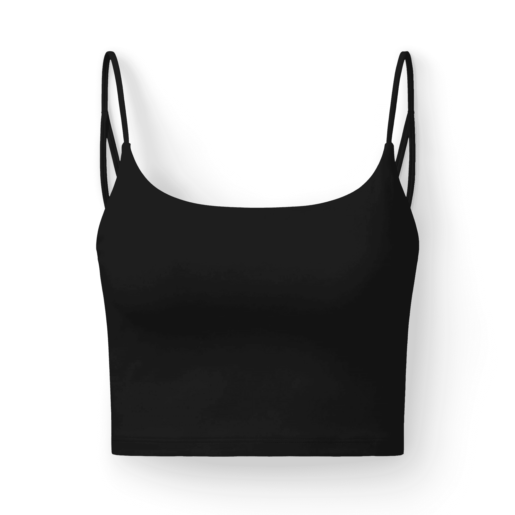 Women’s Luxe Bra in black, full Trade Echo logo, front view