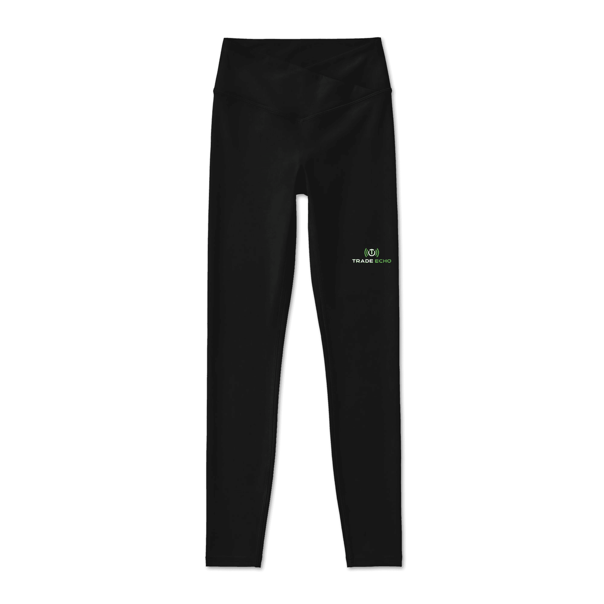 Women’s Luxe Leggings in black, full Trade Echo logo, front view