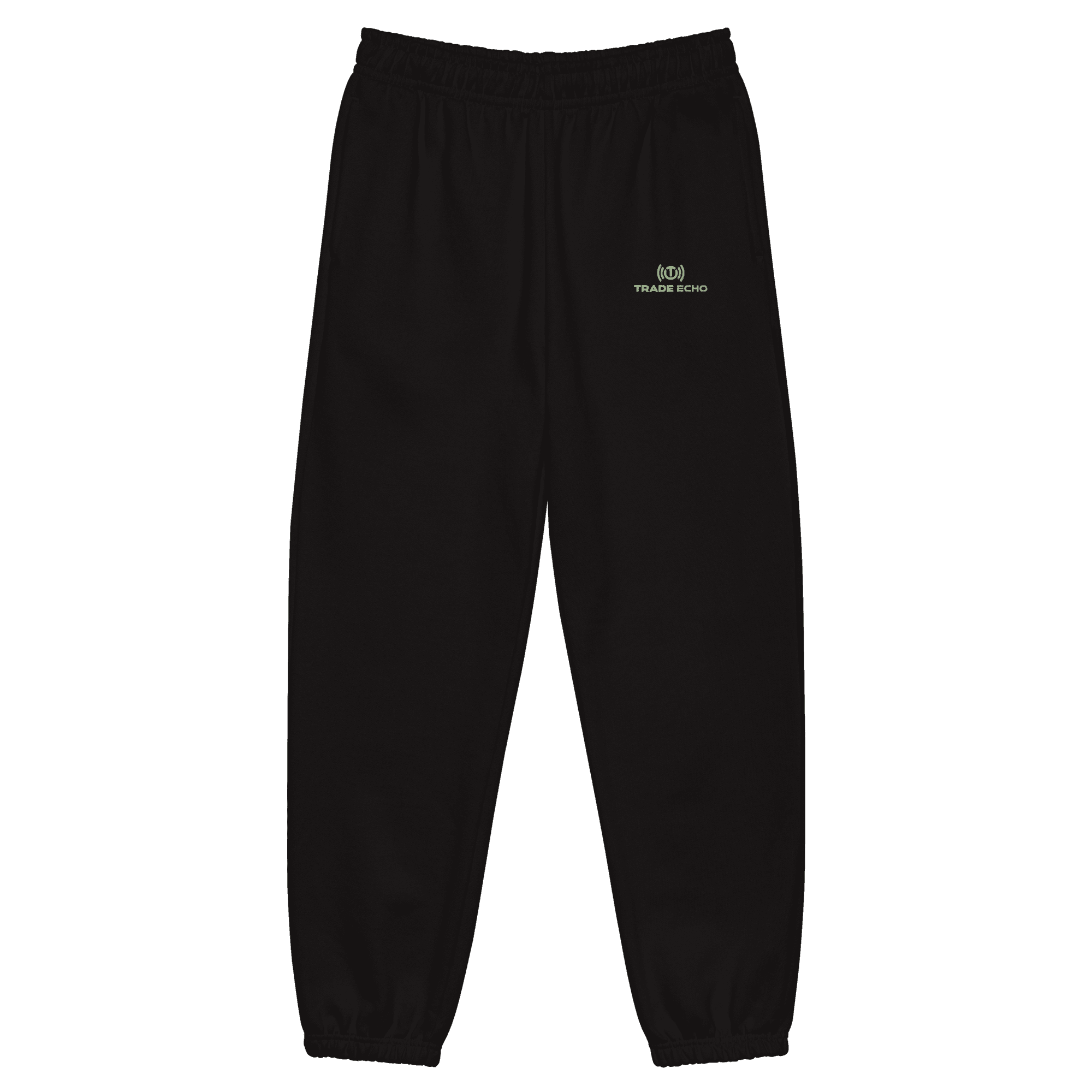 Move Sweatpants in black, Bella + Canvas 4737, with the embroidered Trade Echo logo below the left pocket, front view
