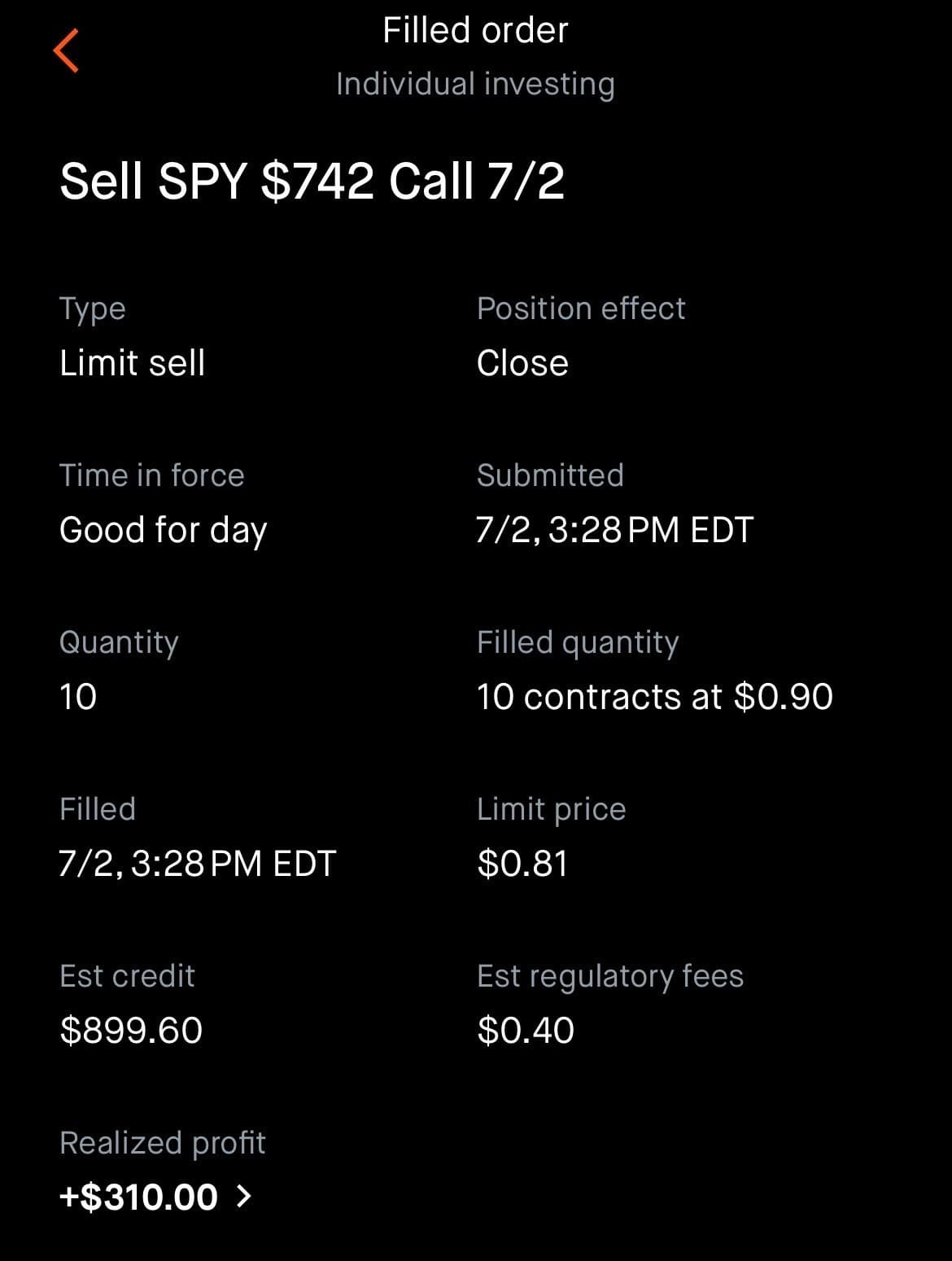 AK realized profit screenshot