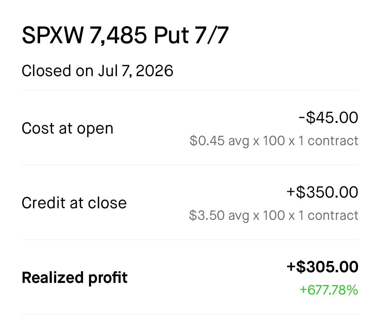 G Sky realized profit screenshot