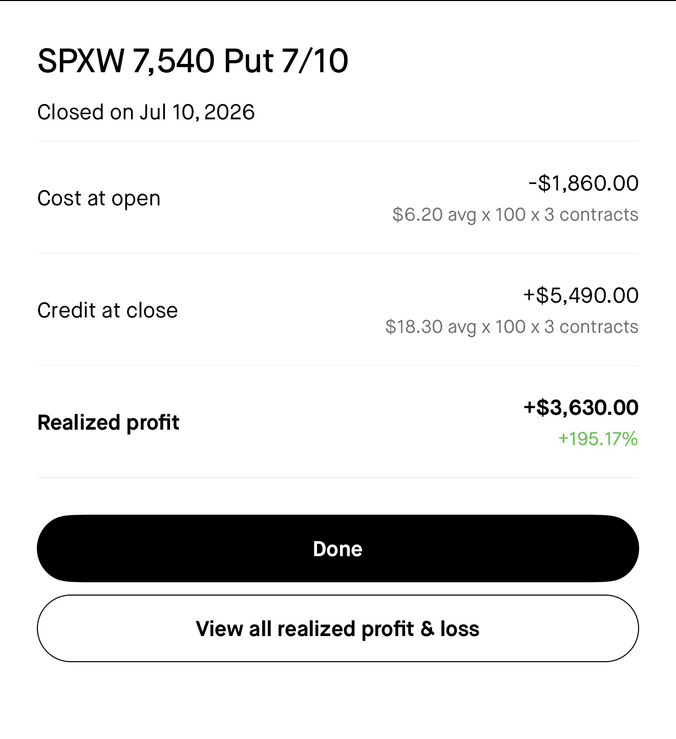 BlueMoon realized profit screenshot
