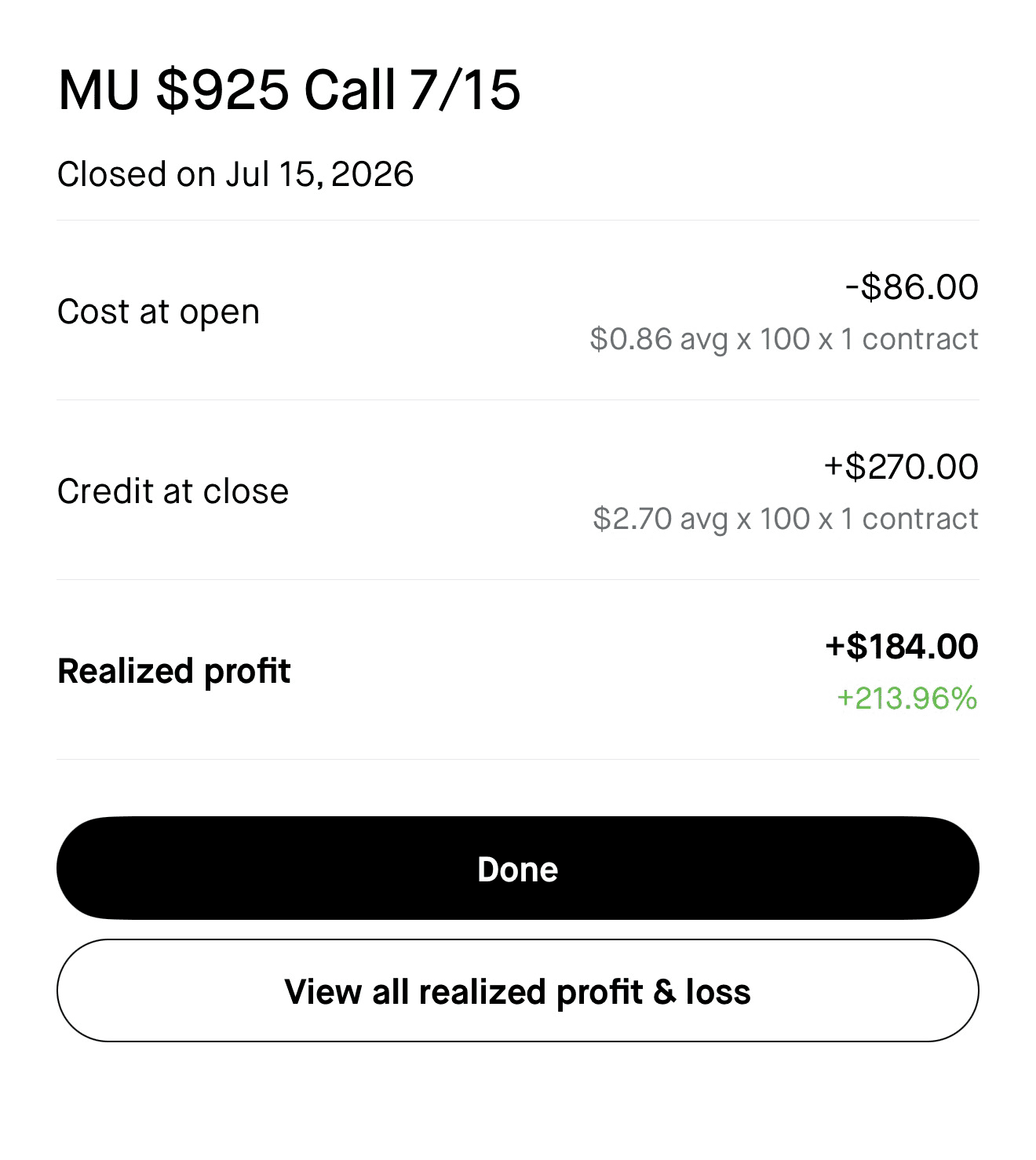 Sidd realized profit screenshot