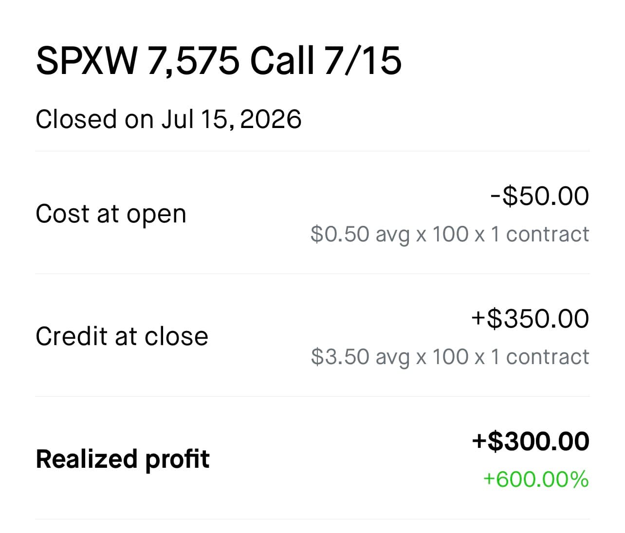 G Sky realized profit screenshot