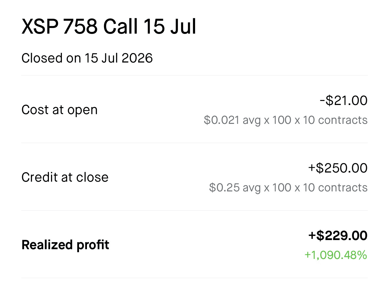 Raj realized profit screenshot