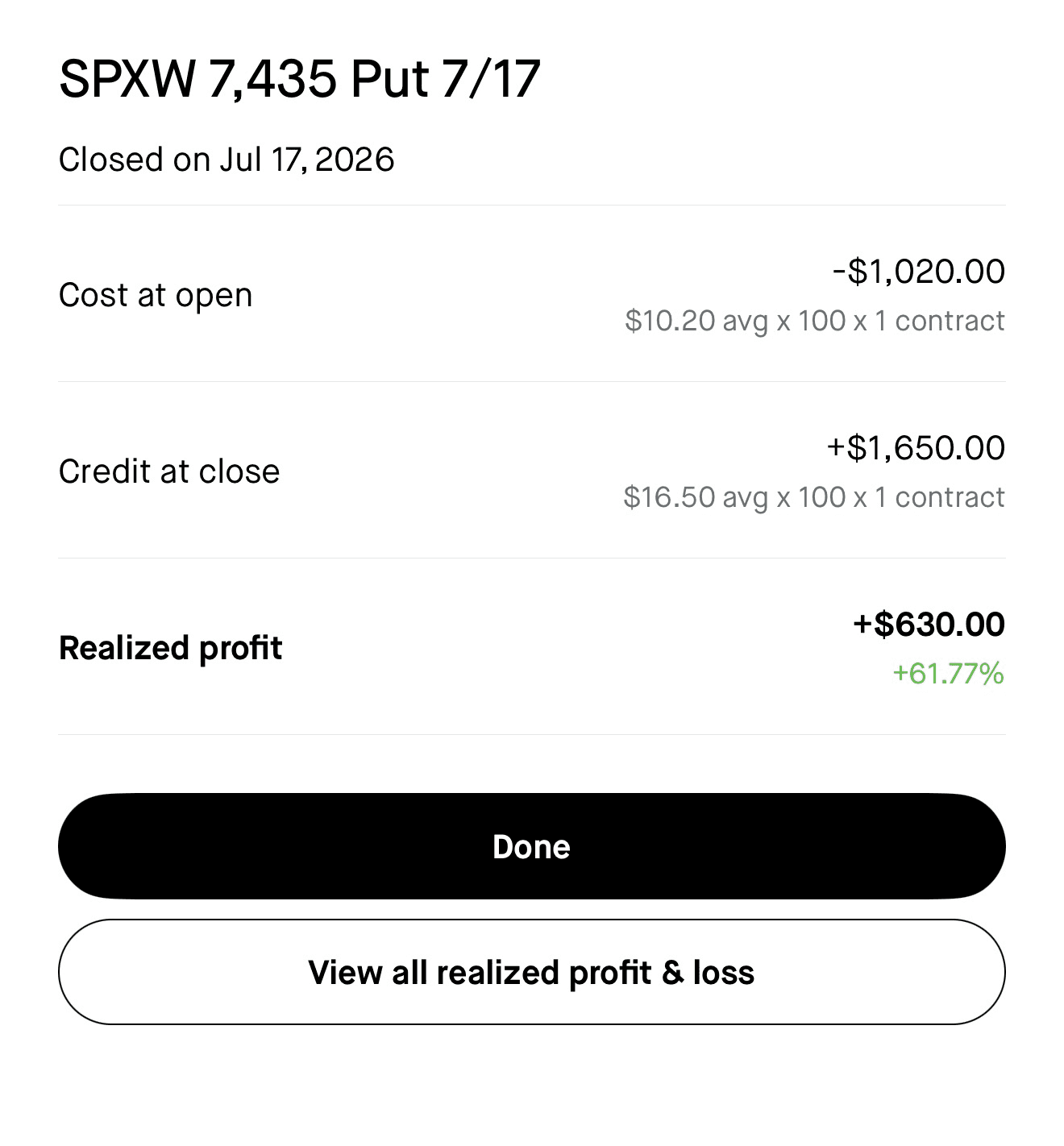 BlueMoon realized profit screenshot