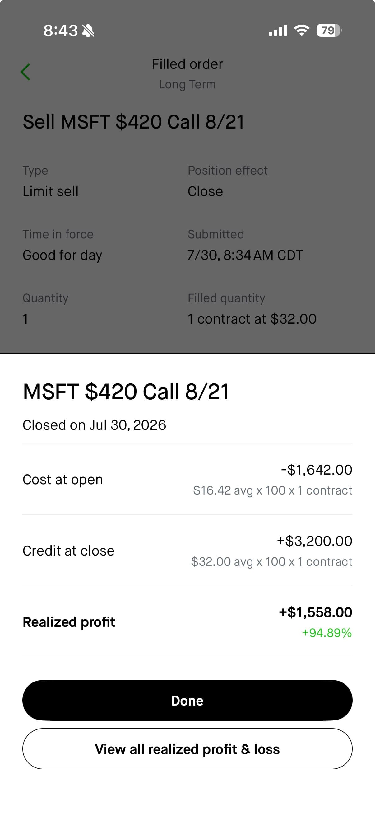 raj realized profit screenshot