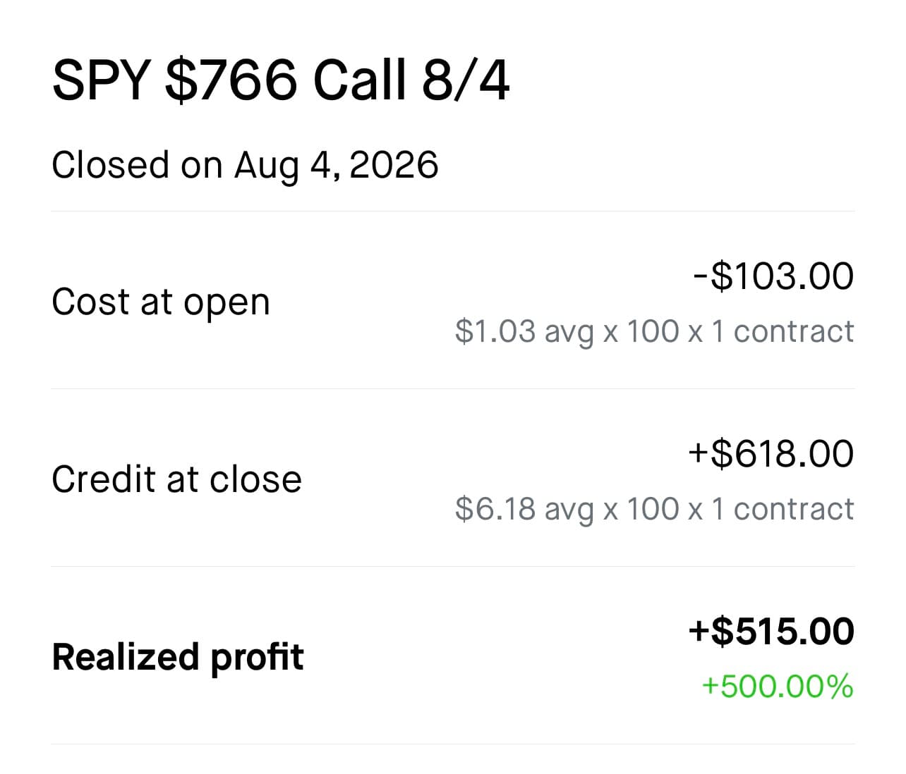 G Sky realized profit screenshot