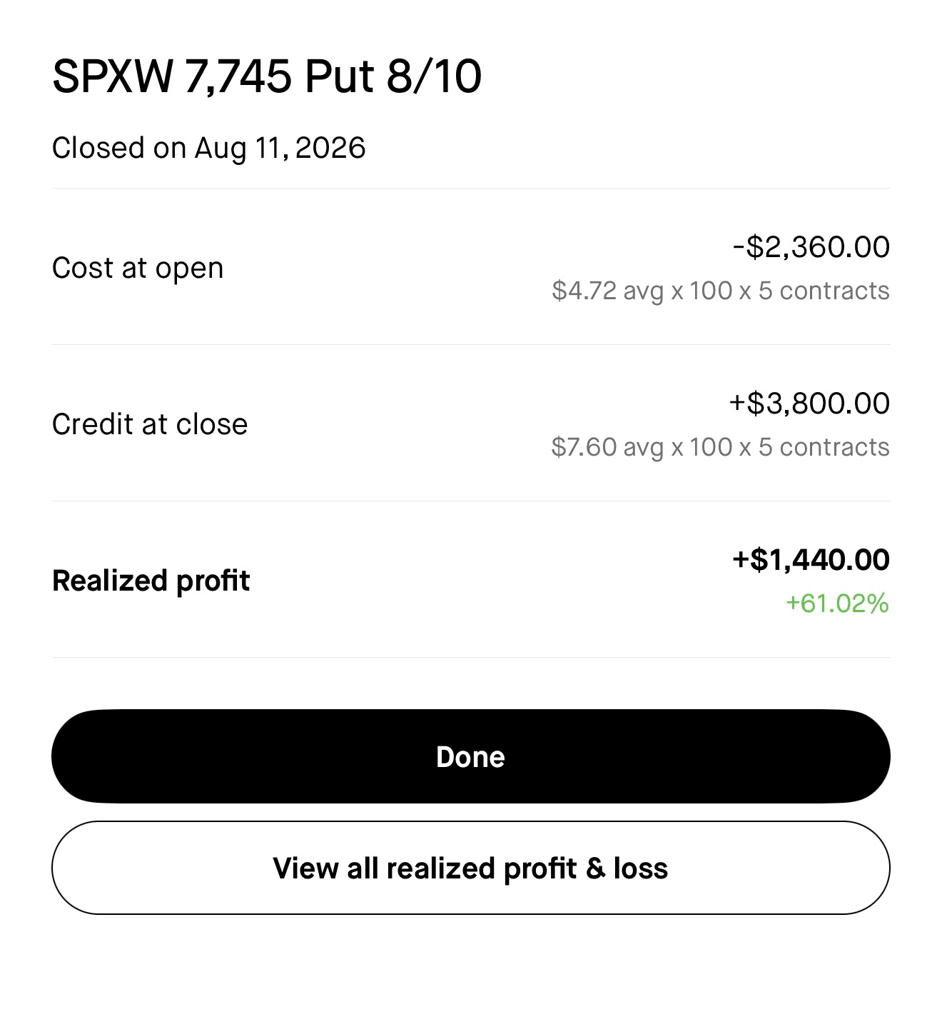 Bluemoon realized profit screenshot