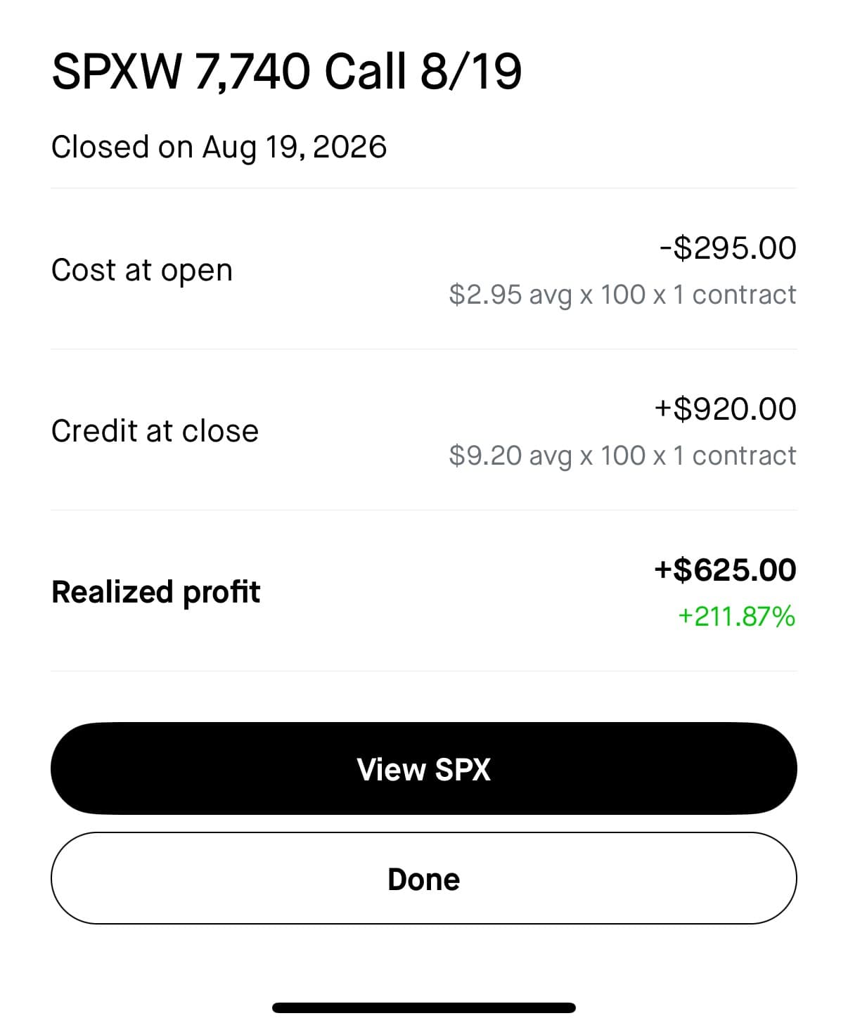 G realized profit screenshot