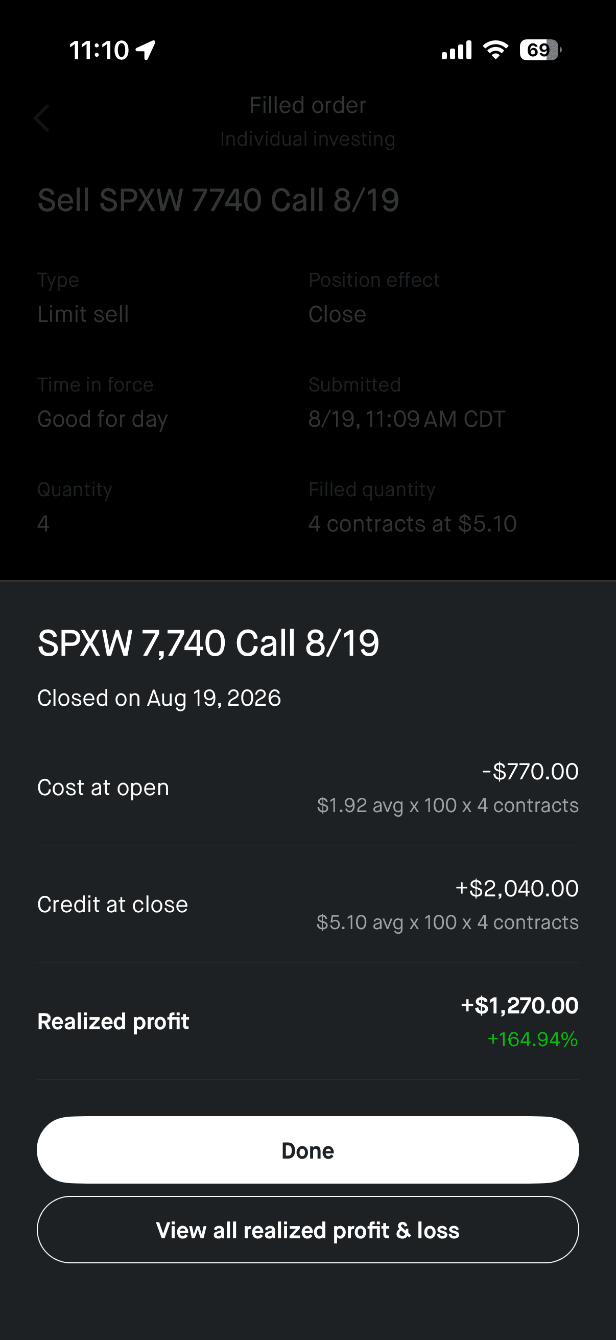 Miijangu realized profit screenshot