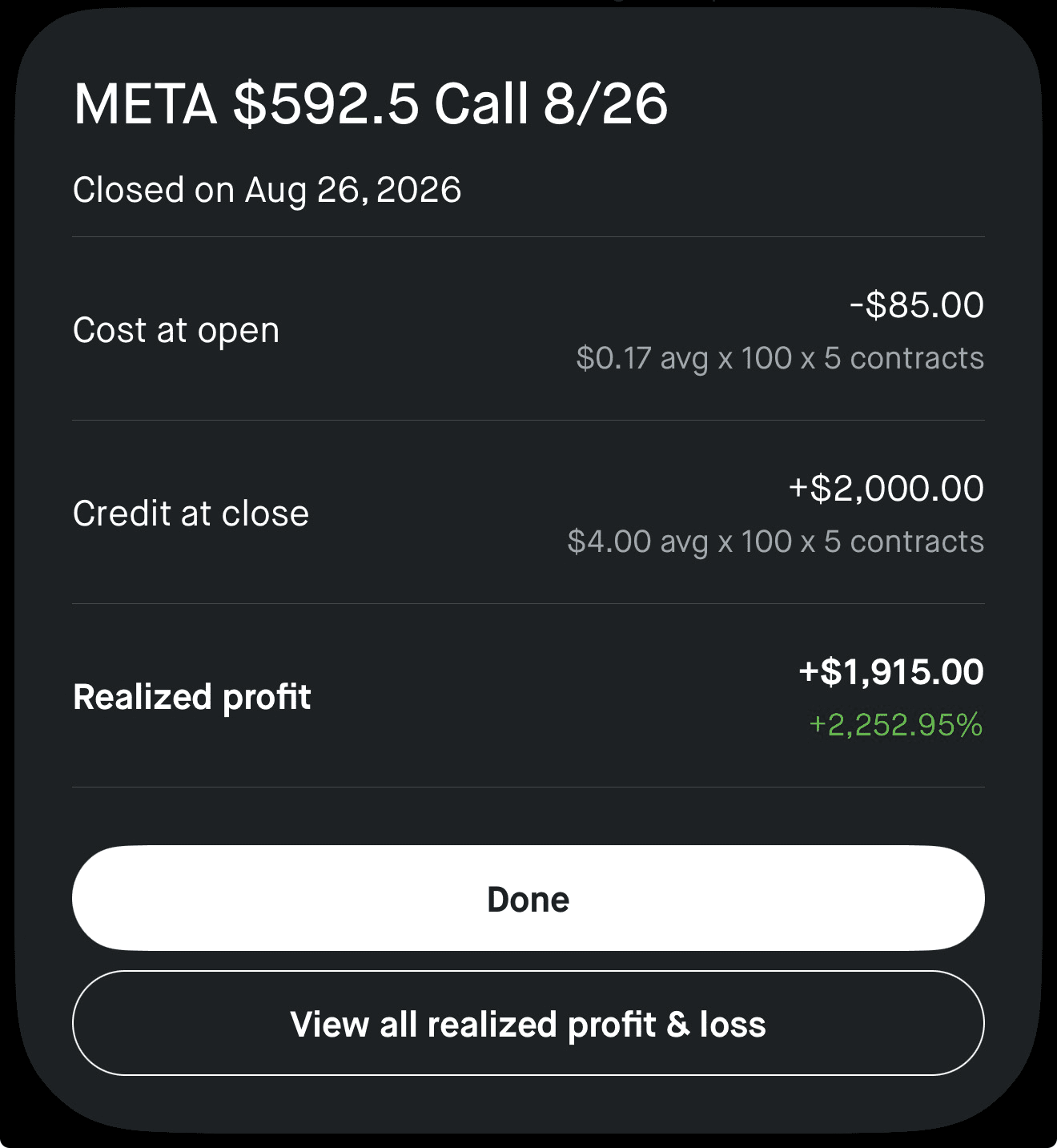 Sidd realized profit screenshot