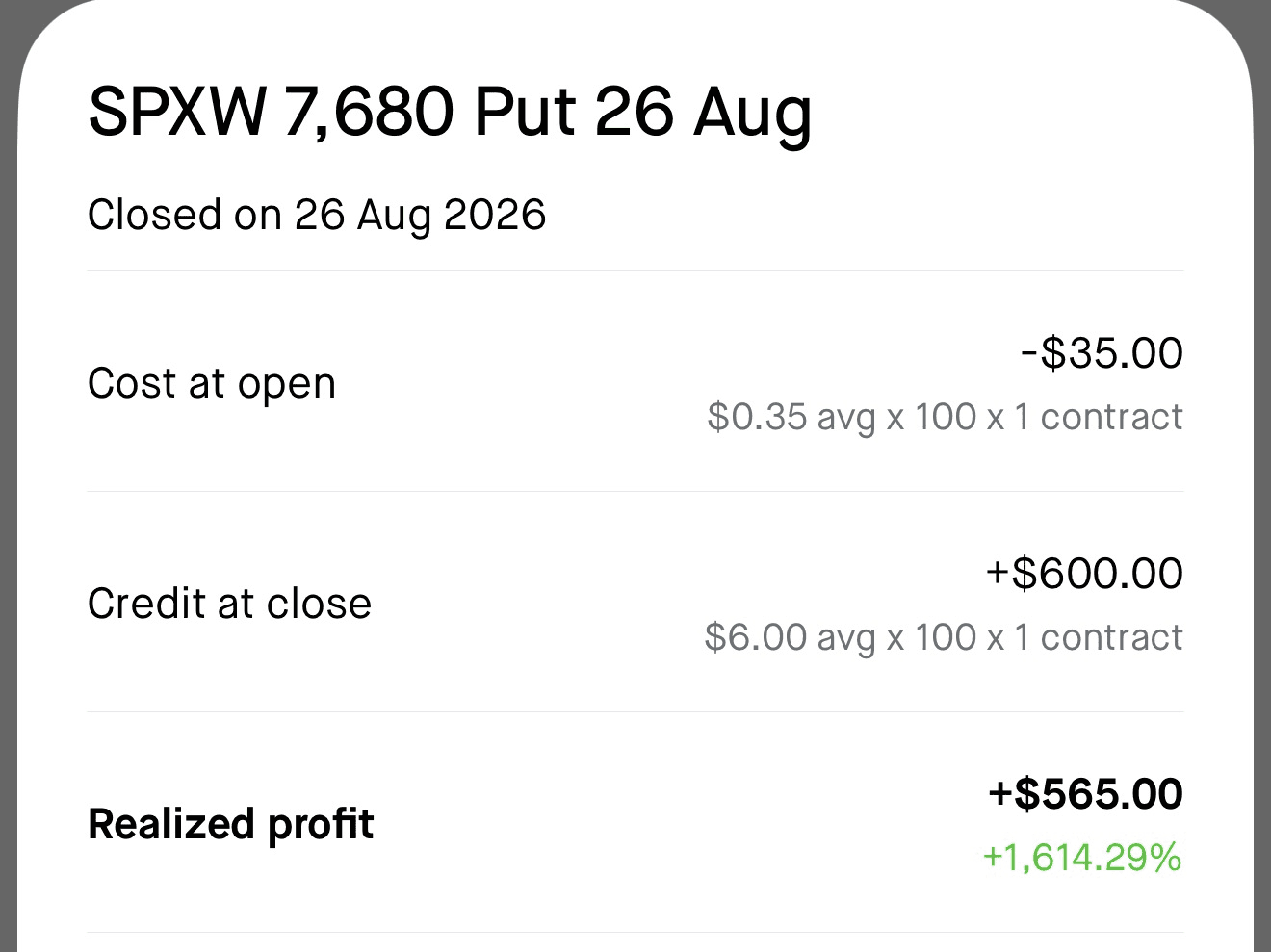 Raj realized profit screenshot