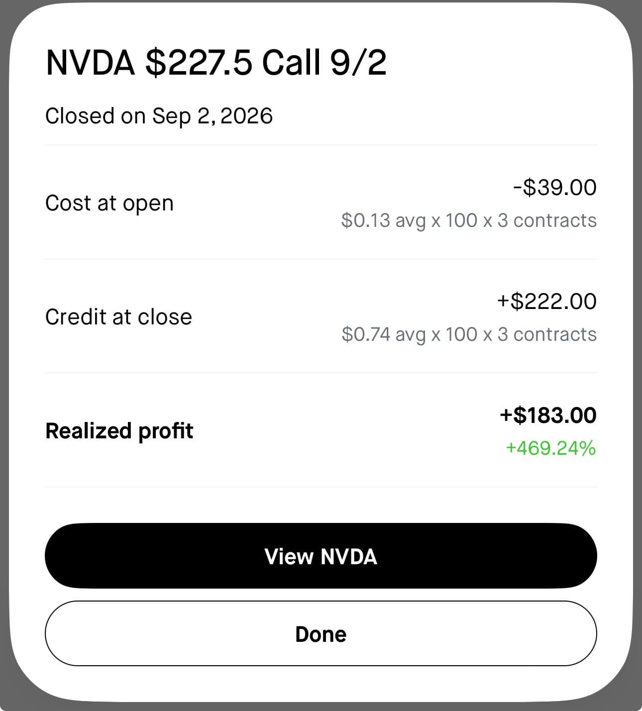 Cios realized profit screenshot