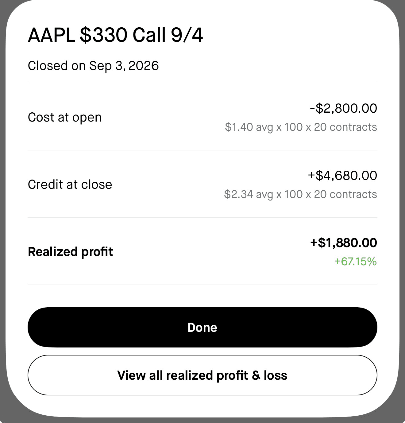 BlueMoon realized profit screenshot