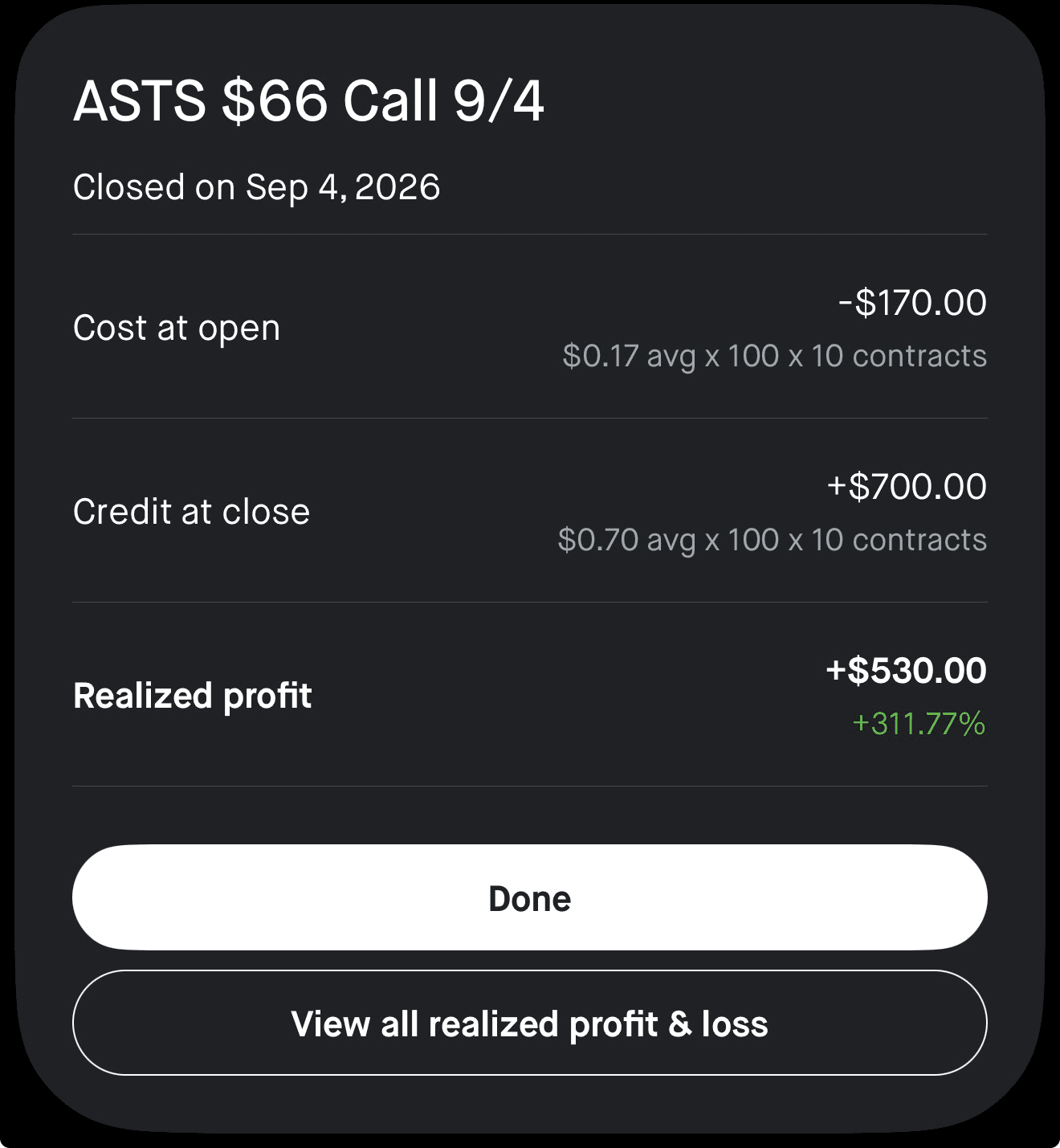 Sidd realized profit screenshot