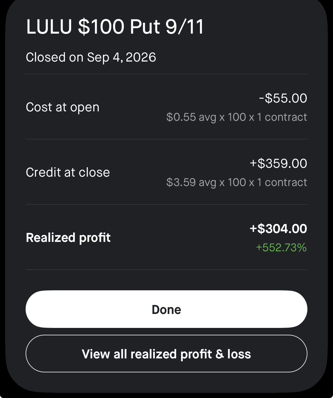 AK realized profit screenshot
