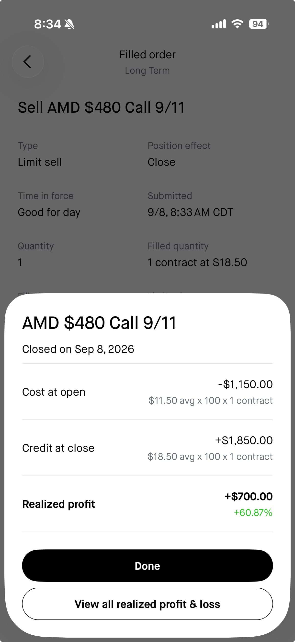 Crazysk realized profit screenshot
