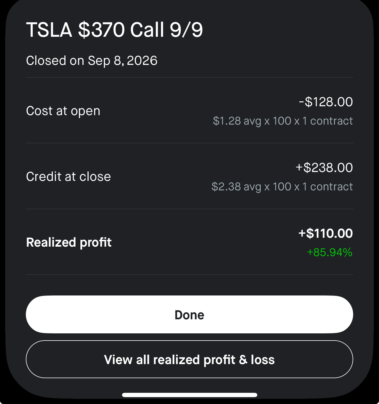 The Esparagus realized profit screenshot