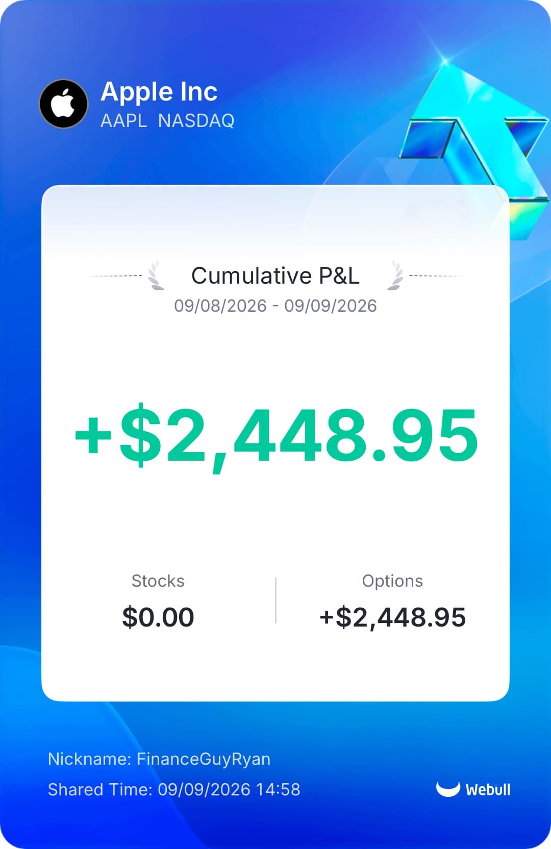 FinanceGuyRyan realized profit screenshot