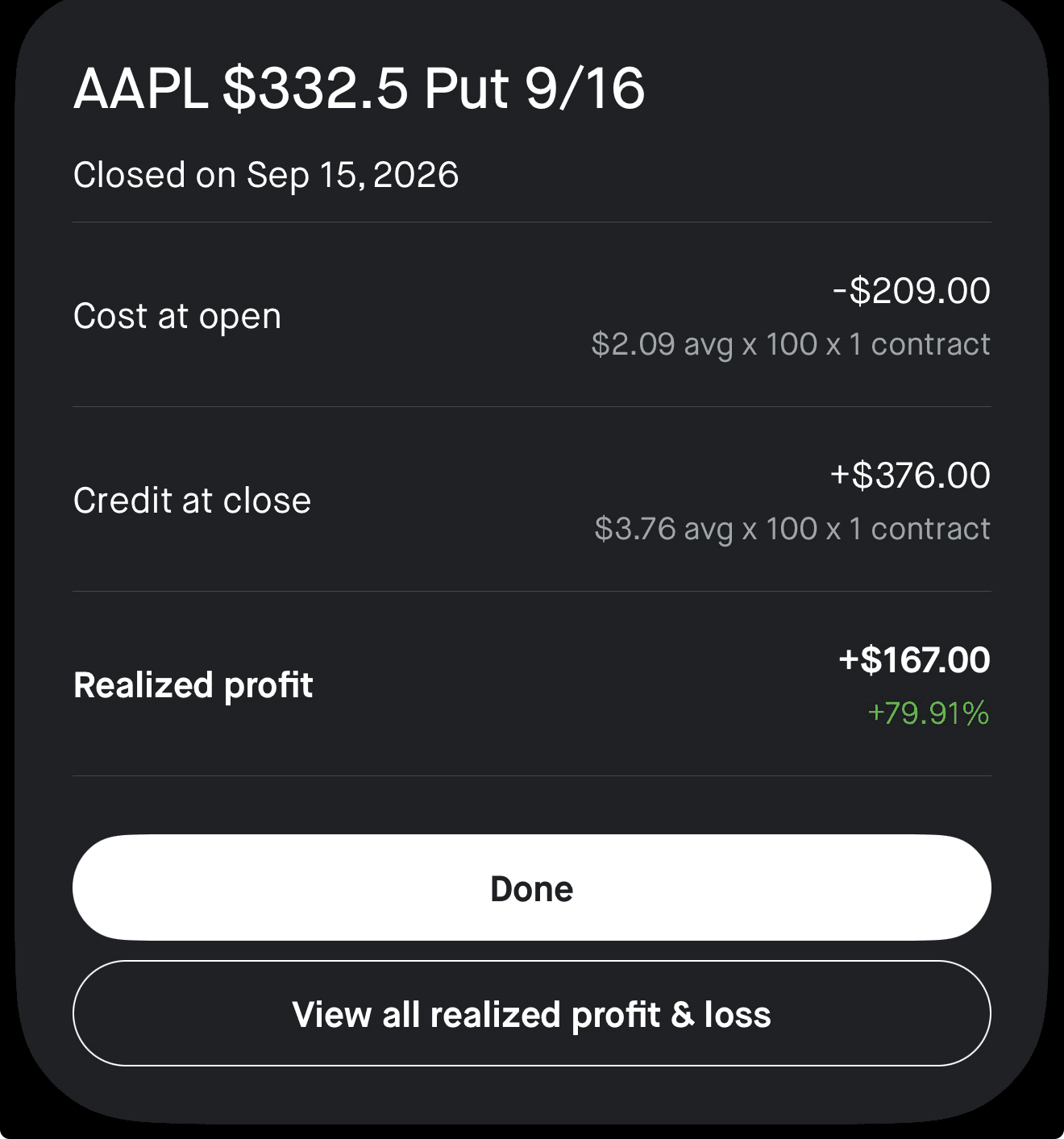 The Esparagus realized profit screenshot
