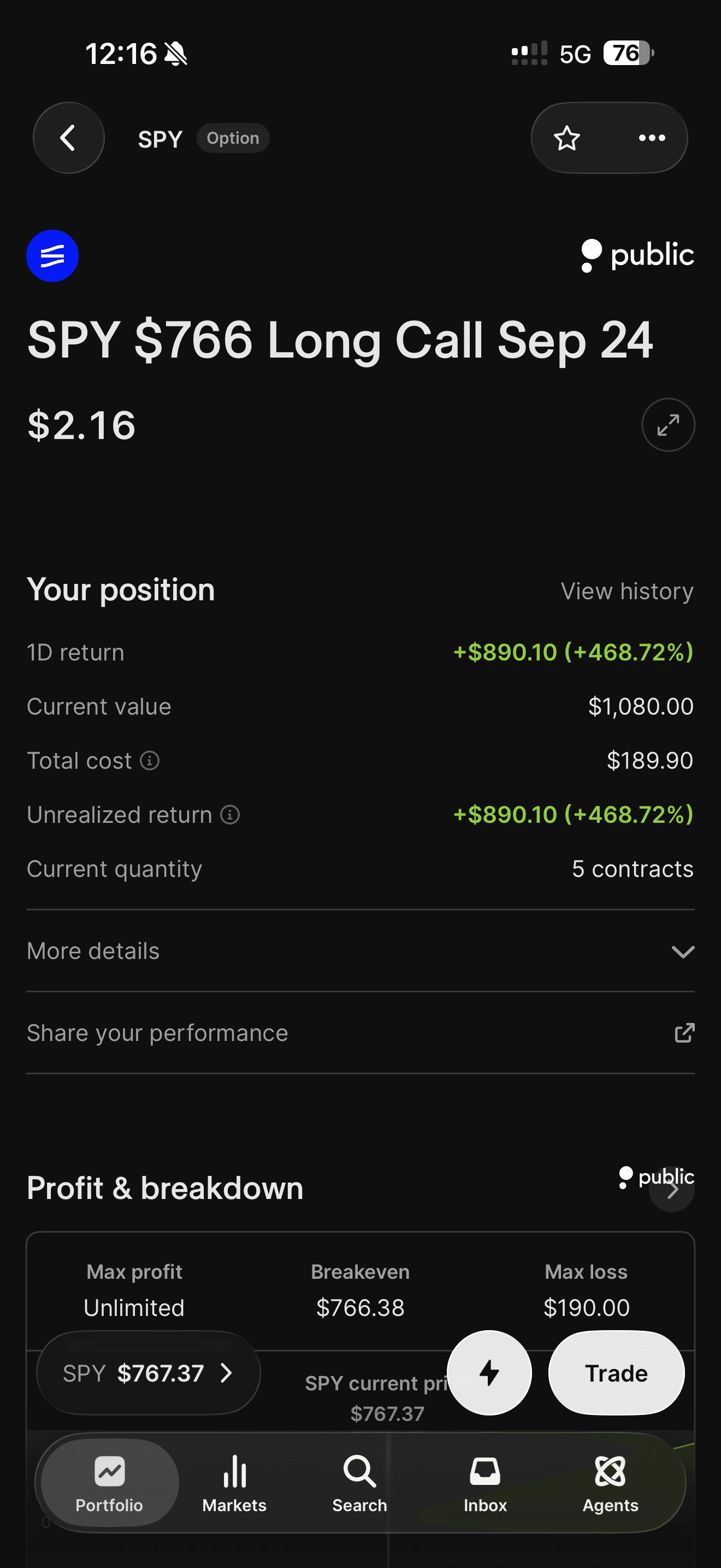 LUDES realized profit screenshot