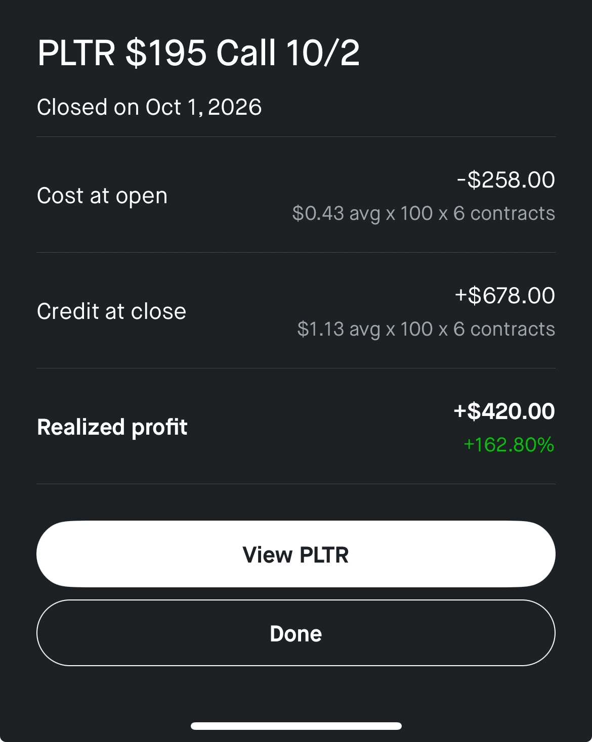 joey pucks realized profit screenshot