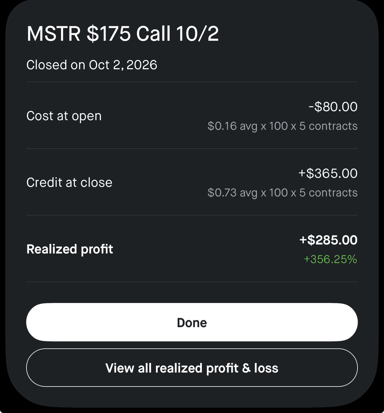 Sidd realized profit screenshot