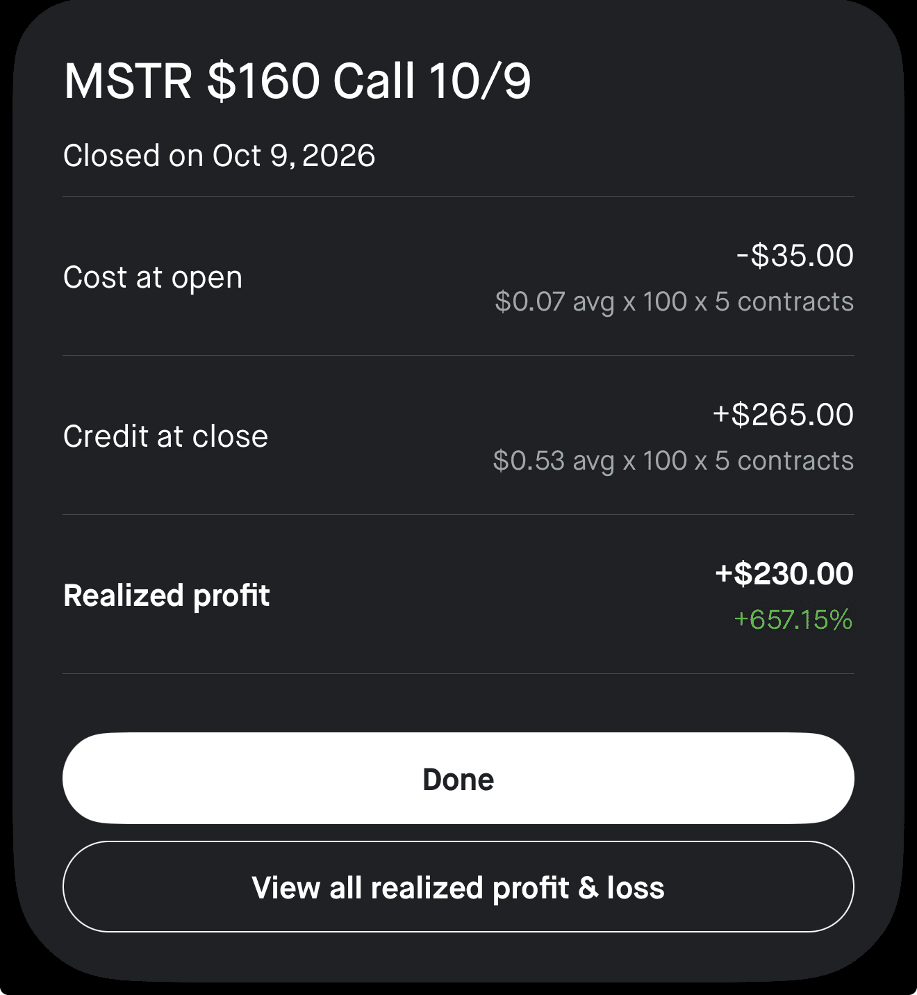 Sidd realized profit screenshot